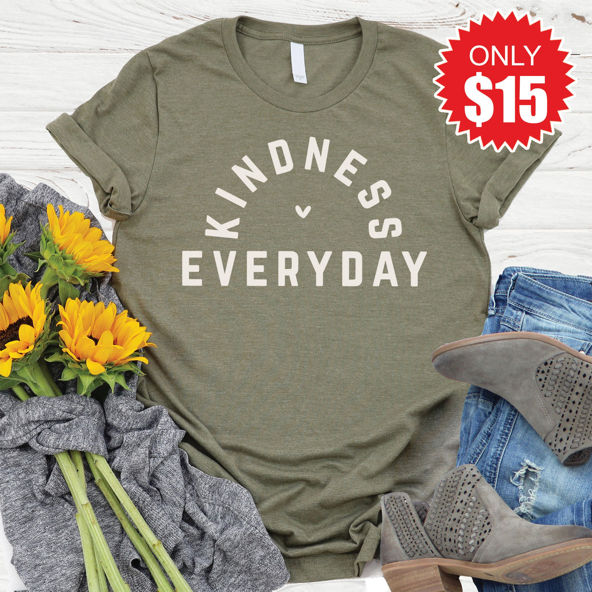 Kindness Everyday Tee - Heather Olive - 15 product image 1