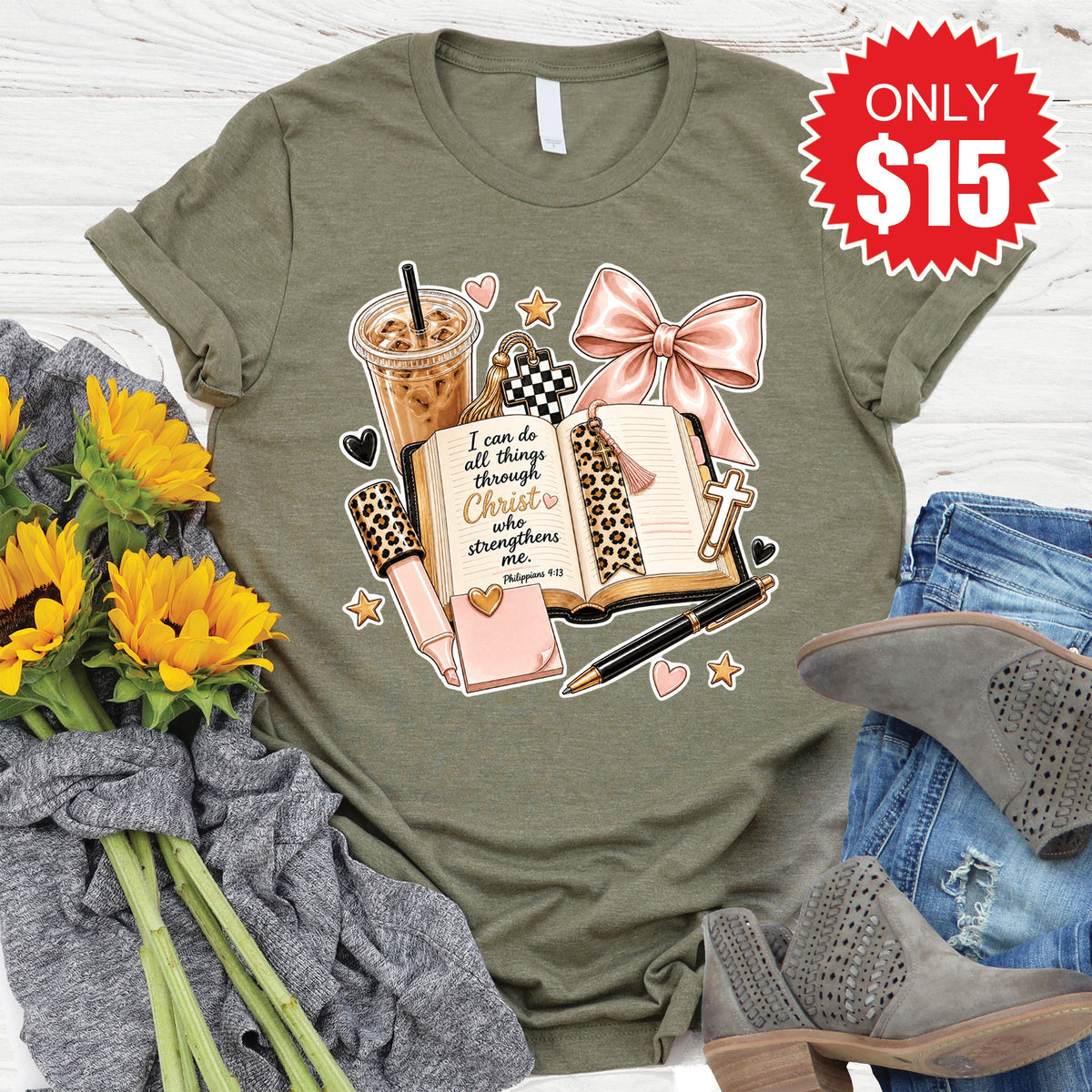 I Can Do All Things Tee - Heather Olive - 15 product image 1