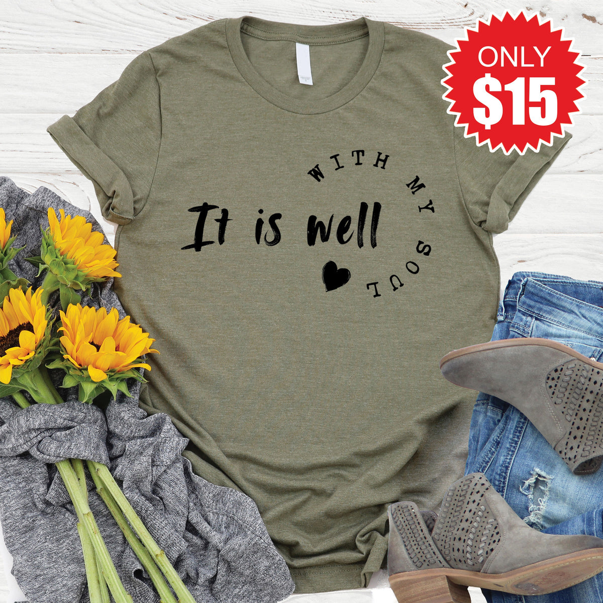 It Is Well With My Soul Tee - Heather Olive - 15 product image 1