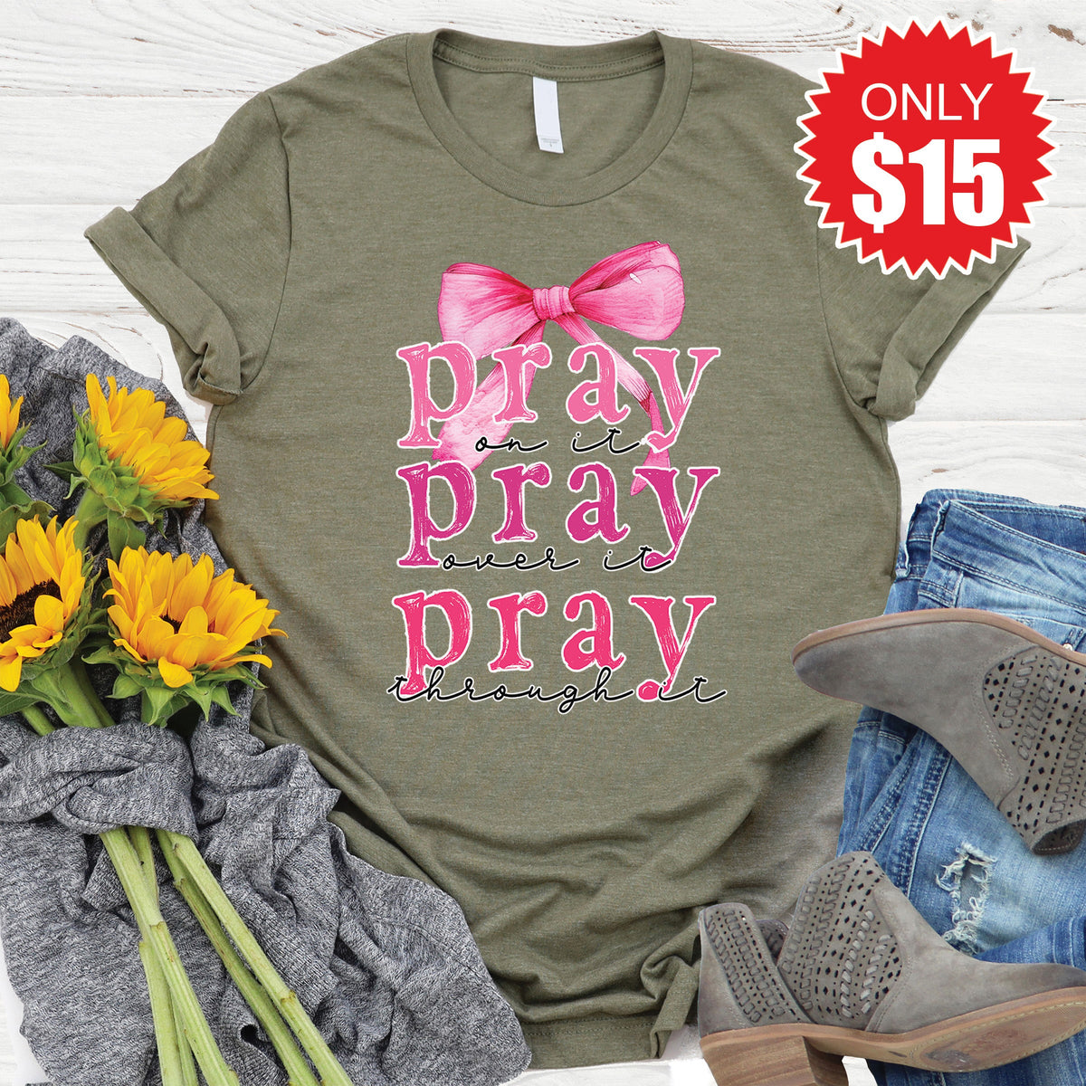 Pray On It Tee - Heather Olive - 15 product image 1