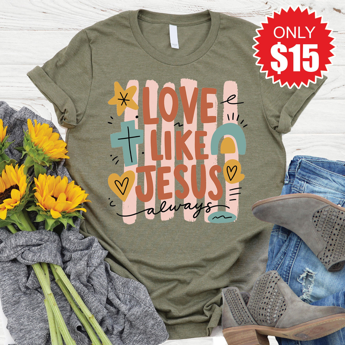 Love Like Jesus Tee - Heather Olive - 15 product image 1