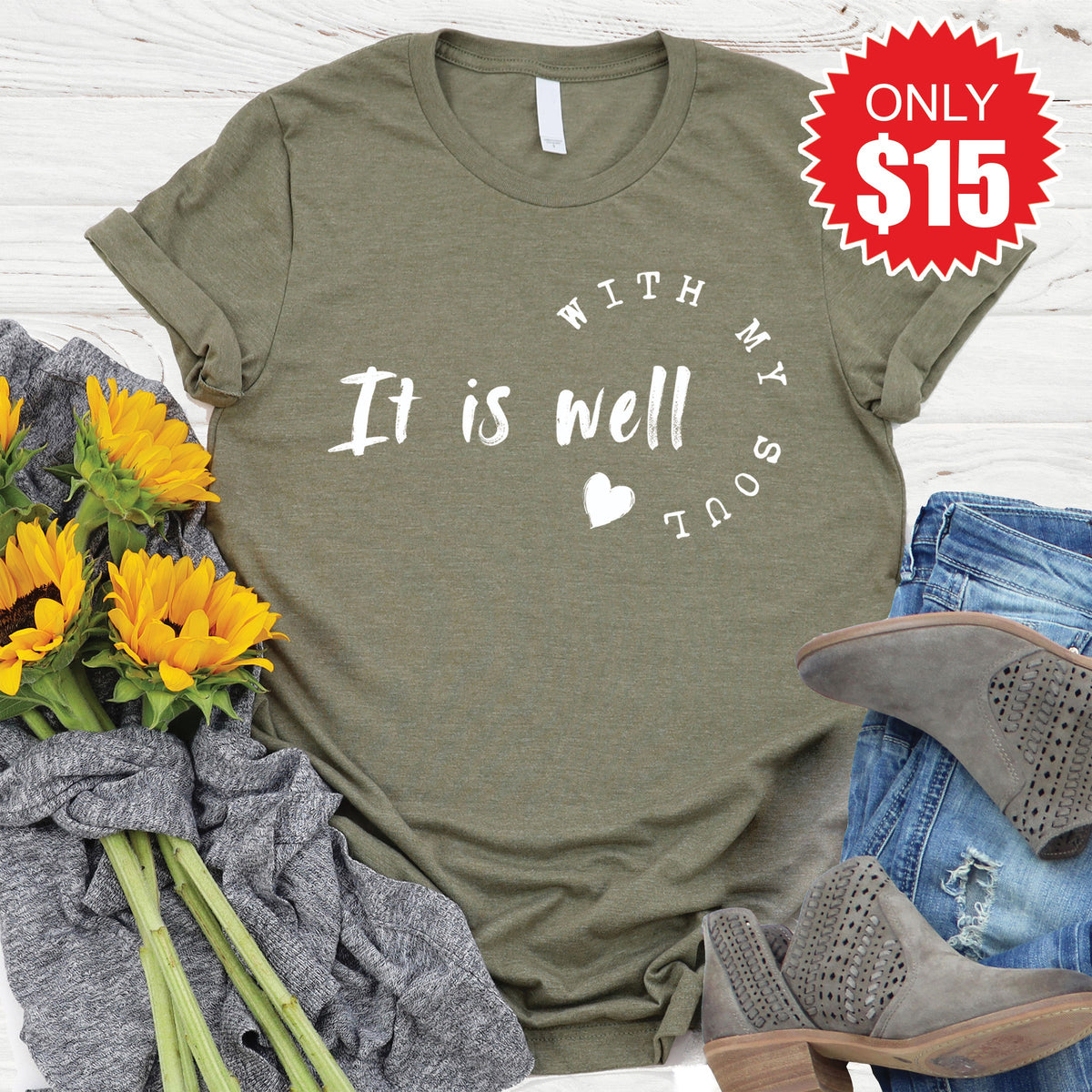 It Is Well With My Soul Tee - Heather Olive - 15 product image 1