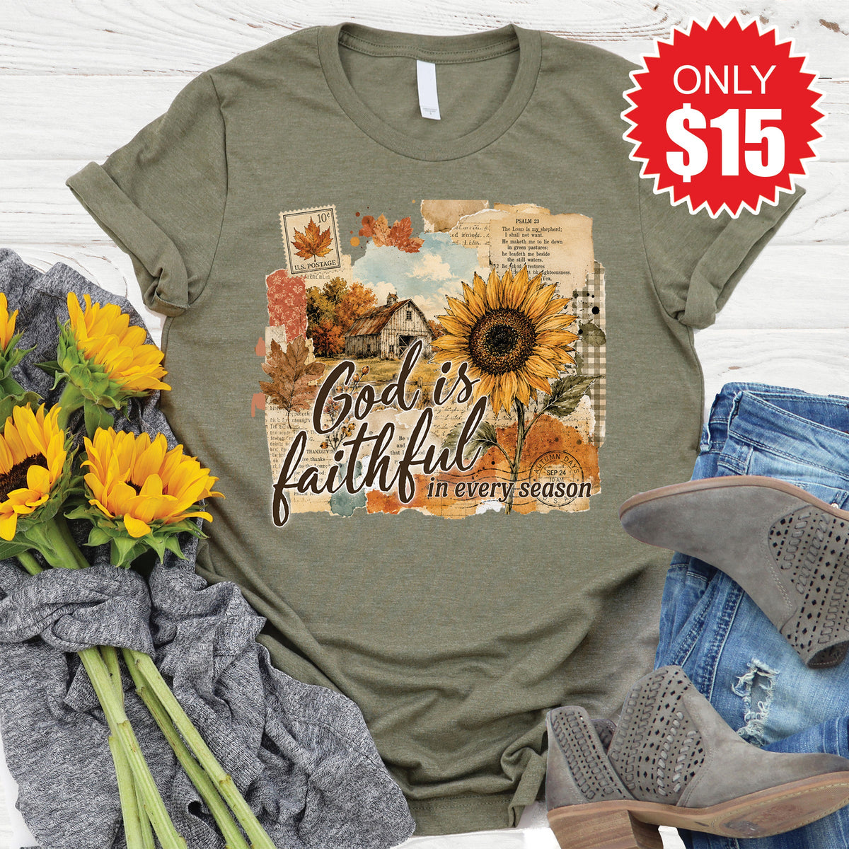 God is Faithful Tee - Heather Olive - 15 product image 1