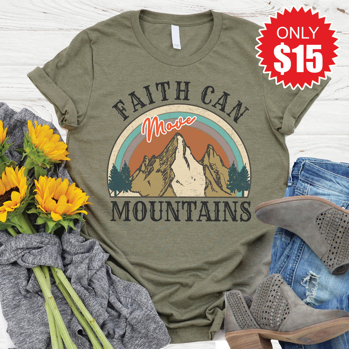Faith Can Move Mountains Tee - Heather Olive - 15 product image 1