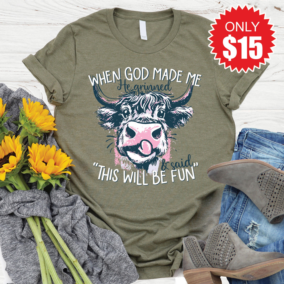 When God Made Me Tee - Heather Olive - 15 product image 1