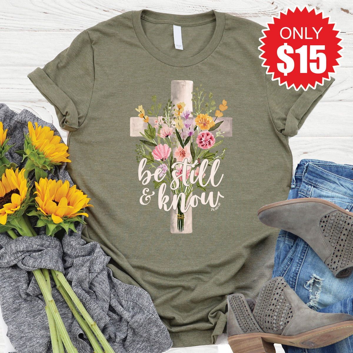 Be Still Bouquet Tee - Heather Olive - 15 product image 1