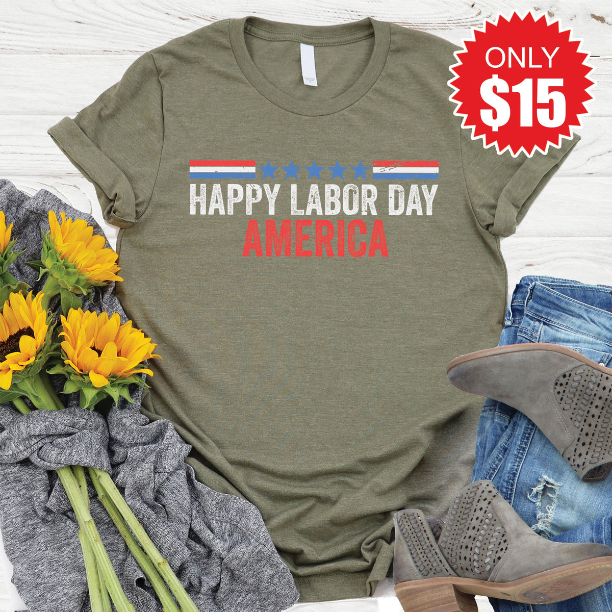 Happy Labor Day Tee - Heather Olive - 15 product image 1