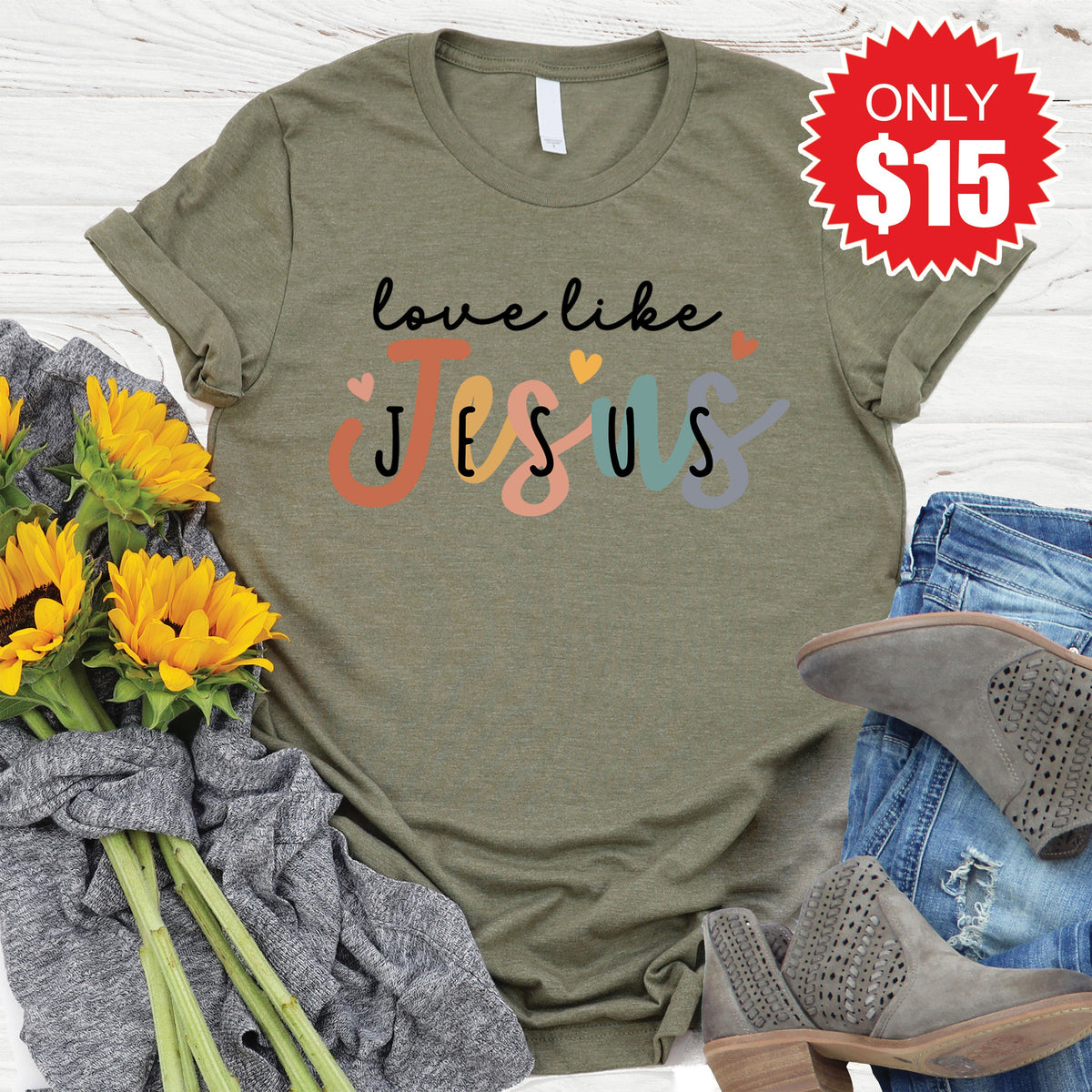 Love Like Jesus Tee - Heather Olive - 15 product image 1
