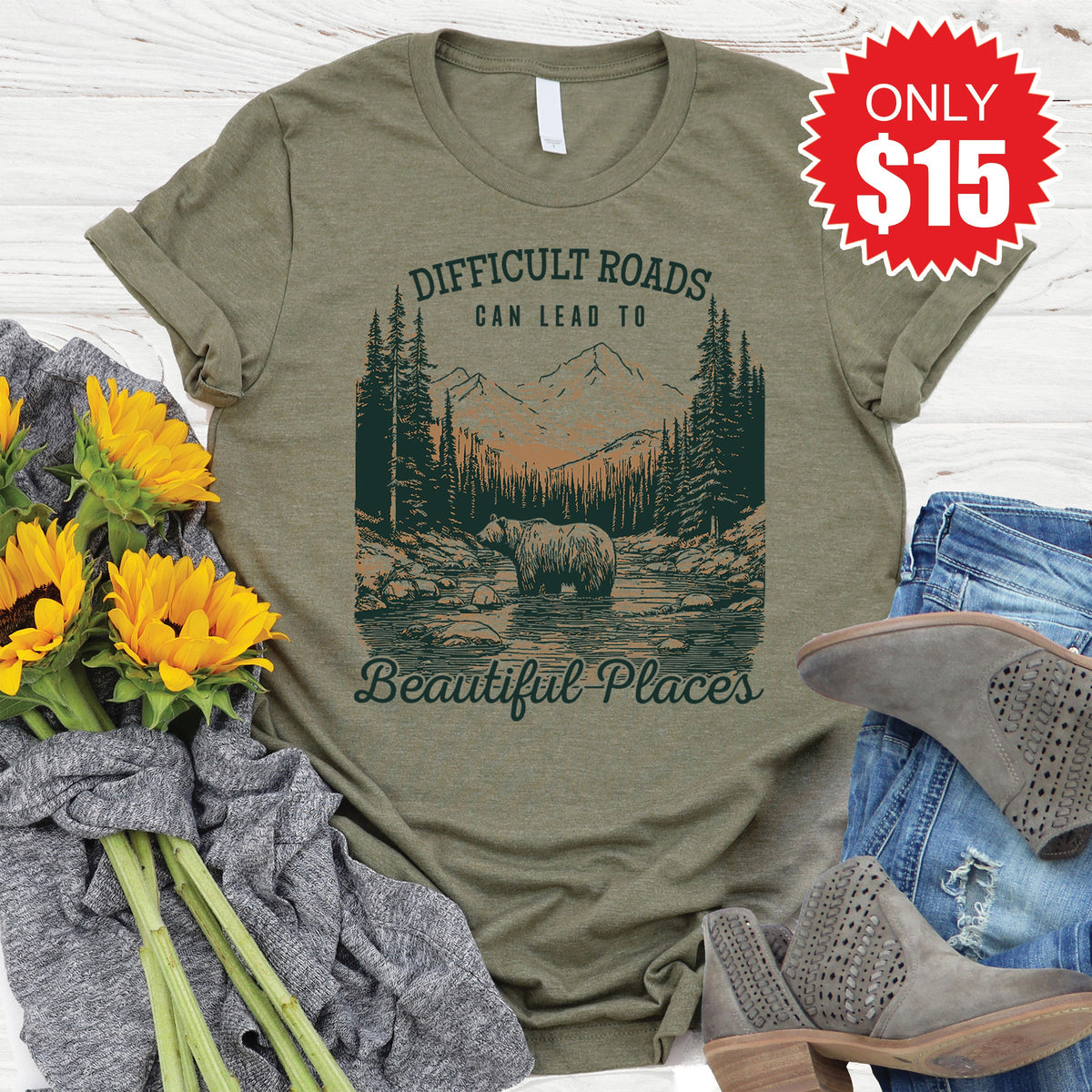 Beautiful Places Tee - Heather Olive - 15 product image 1