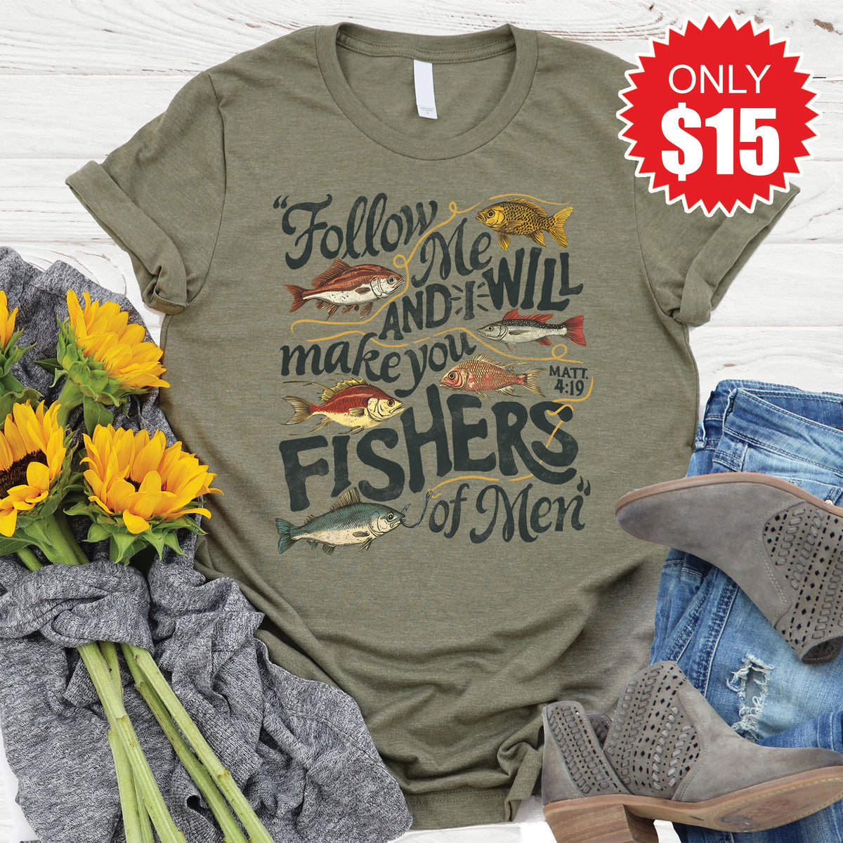 Fishers of Men Tee - Heather Olive - 15 product image 1
