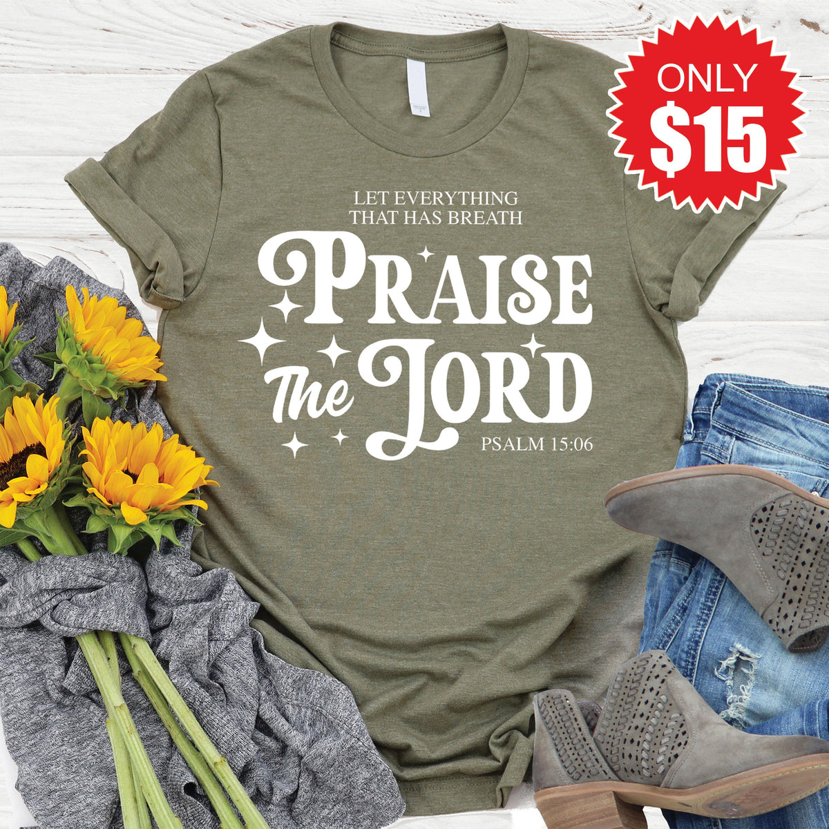 Praise The Lord Tee - Heather Olive - 15 product image 1