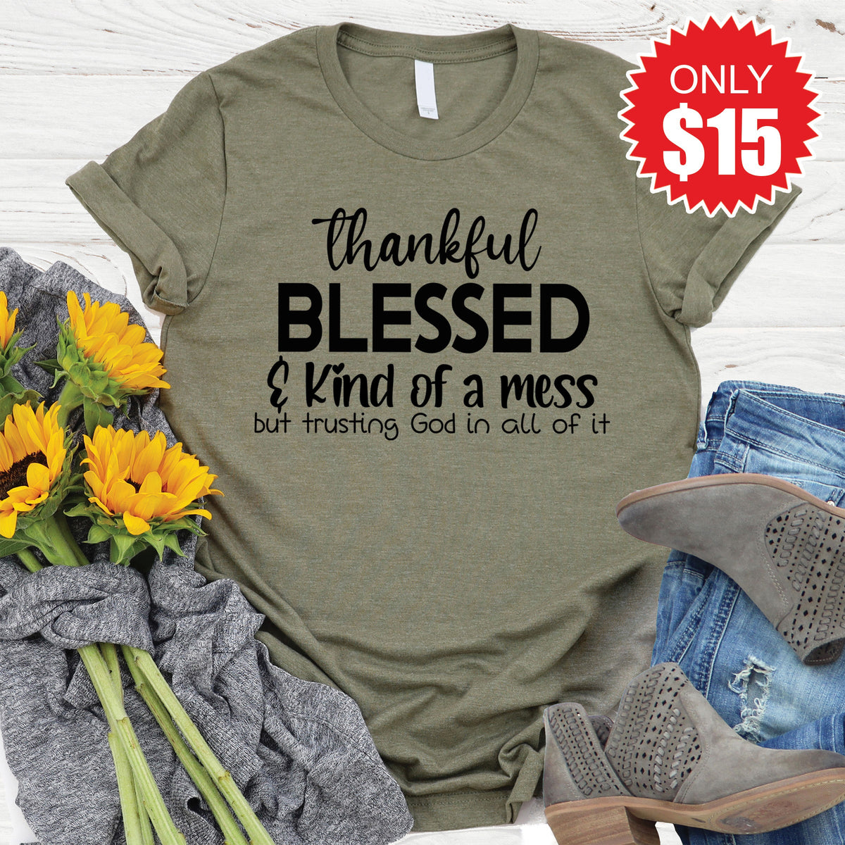 Trusting God Tee - Heather Olive - 15 product image 1