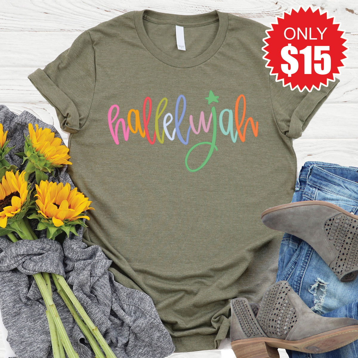 Hallelujah Tee - Heather Olive - 15 product image 1