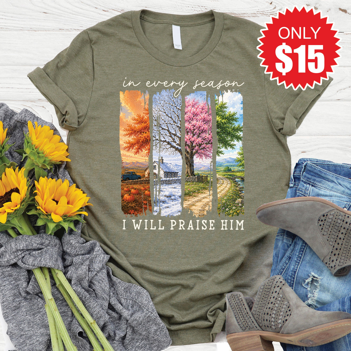 I Will Praise Him Tee - Heather Olive - 15 product image 1