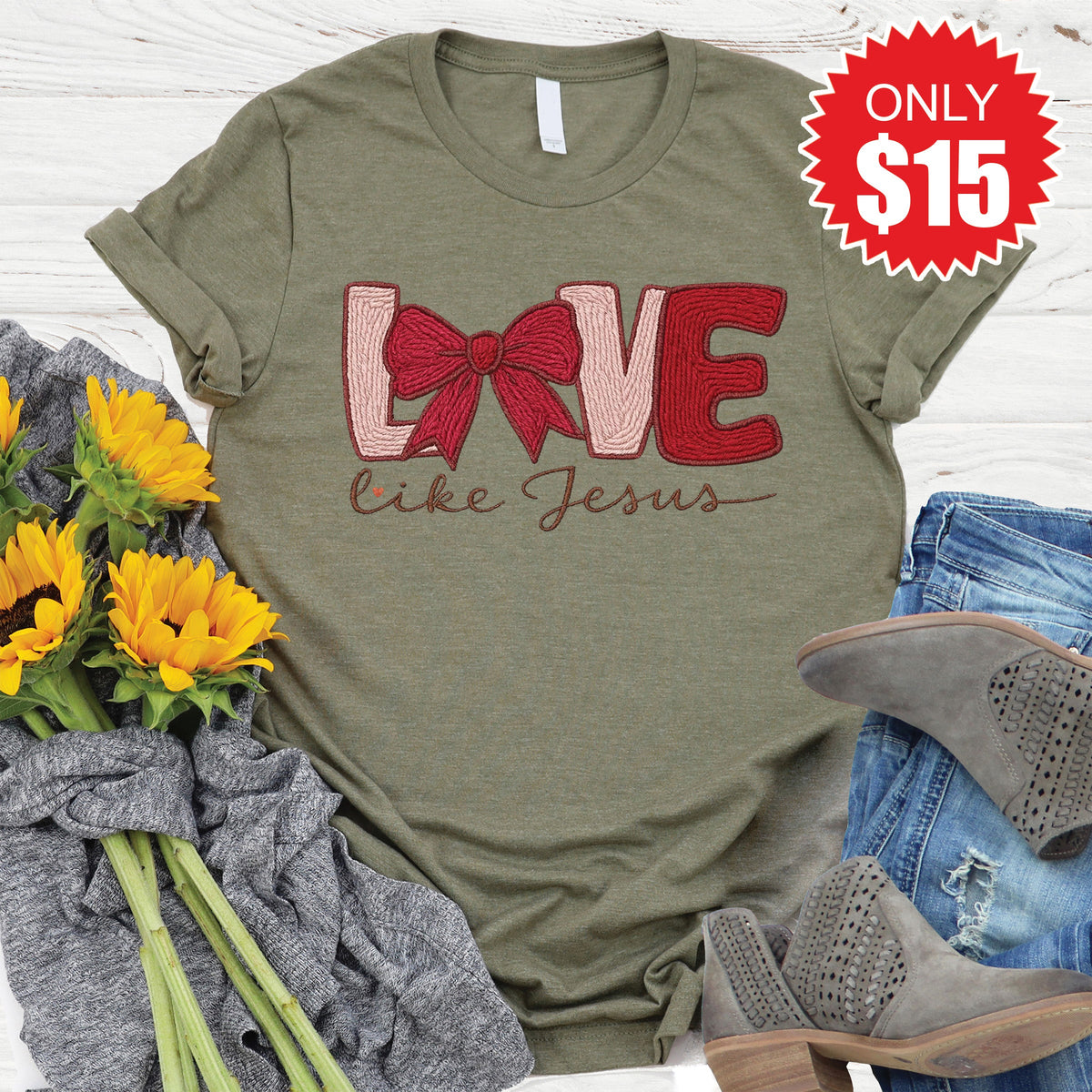 Love Like Jesus Tee - Heather Olive - 15 product image 1