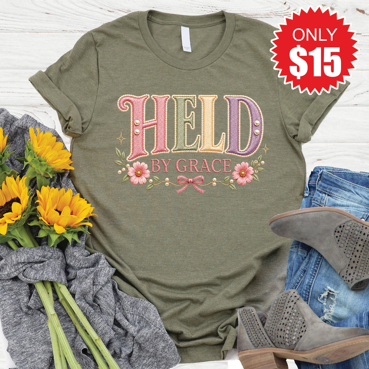 Held By Grace Tee - Heather Olive - 15 product image 1