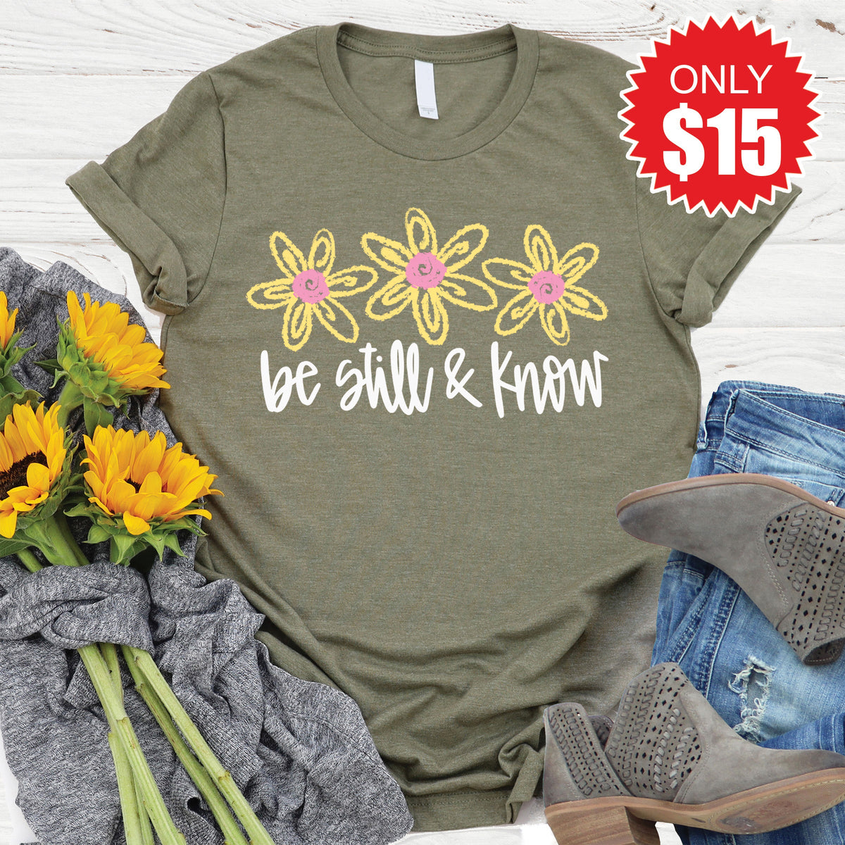 Be Still Flowers Tee - Heather Olive - 15 product image 1