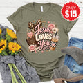 Jesus Loves You Tee - Heather Olive - 15 product image 1