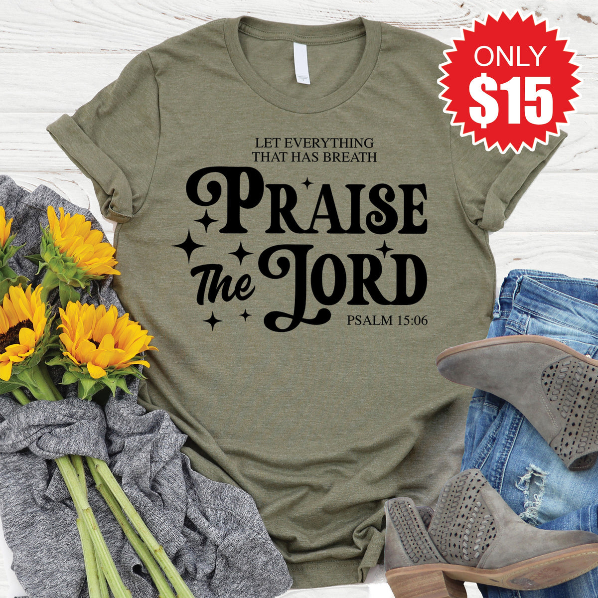Praise The Lord Tee - Heather Olive - 15 product image 1