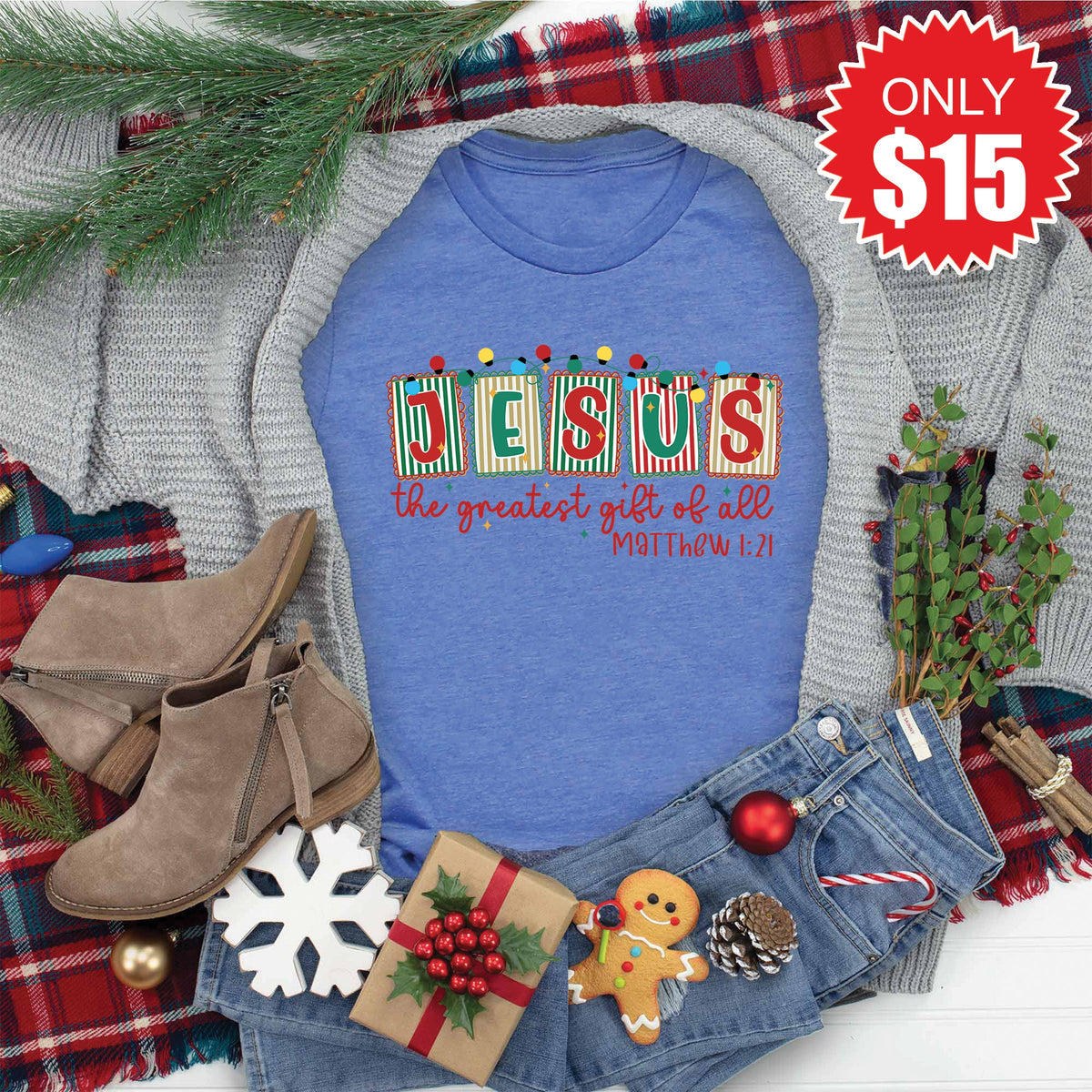 The Greatest Gift Of All Tee - Heather Royal Blue - 15 product image 1
