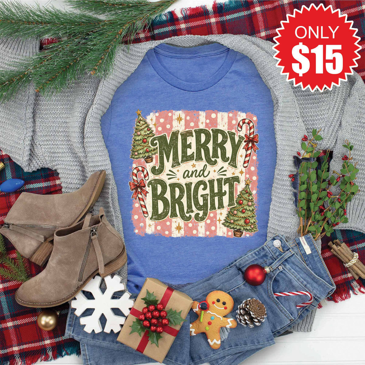 Merry and Bright Tee - Heather Royal Blue - 15 product image 1