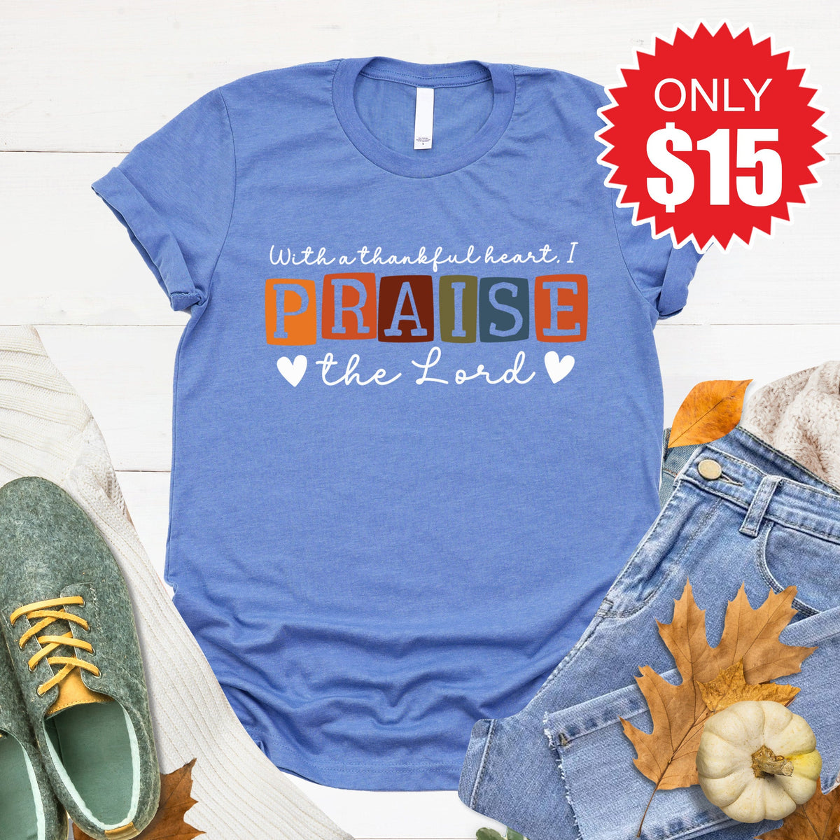 Thankful Praise Tee - Heather Royal Blue - 15 product image 1