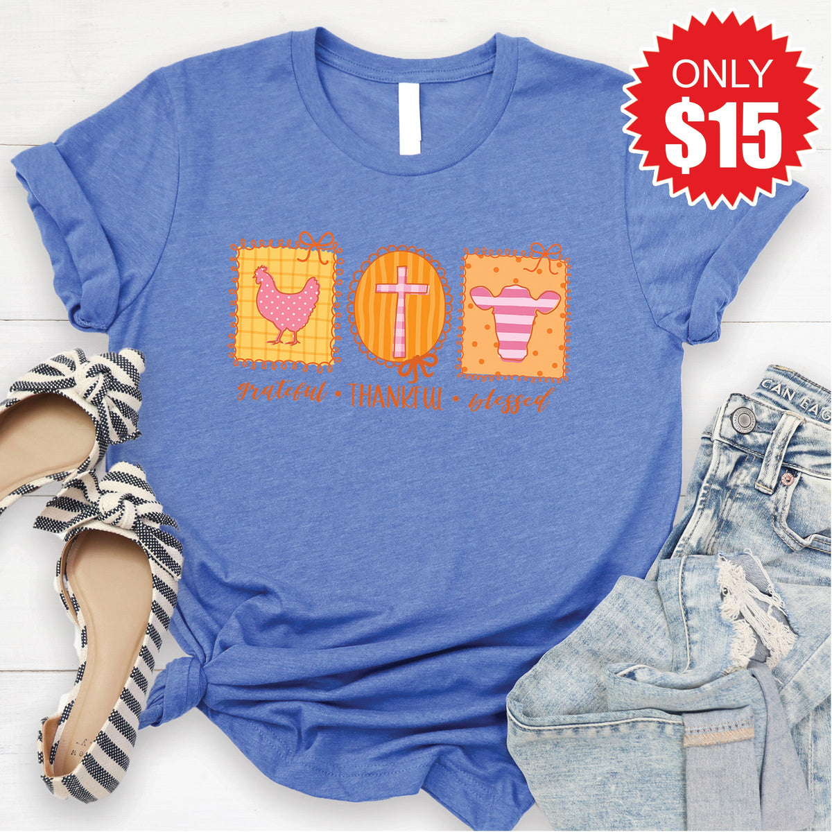 Grateful Thankful Blessed Tee - Heather Royal Blue - 15 product image 1