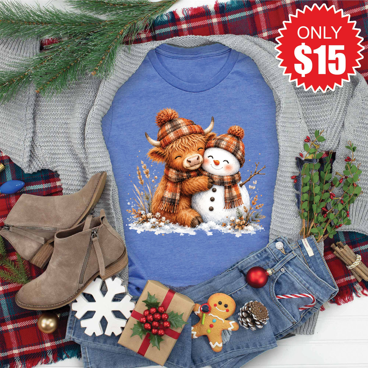 Christmas Cow Tee - Heather Royal Blue - 15 product image 1