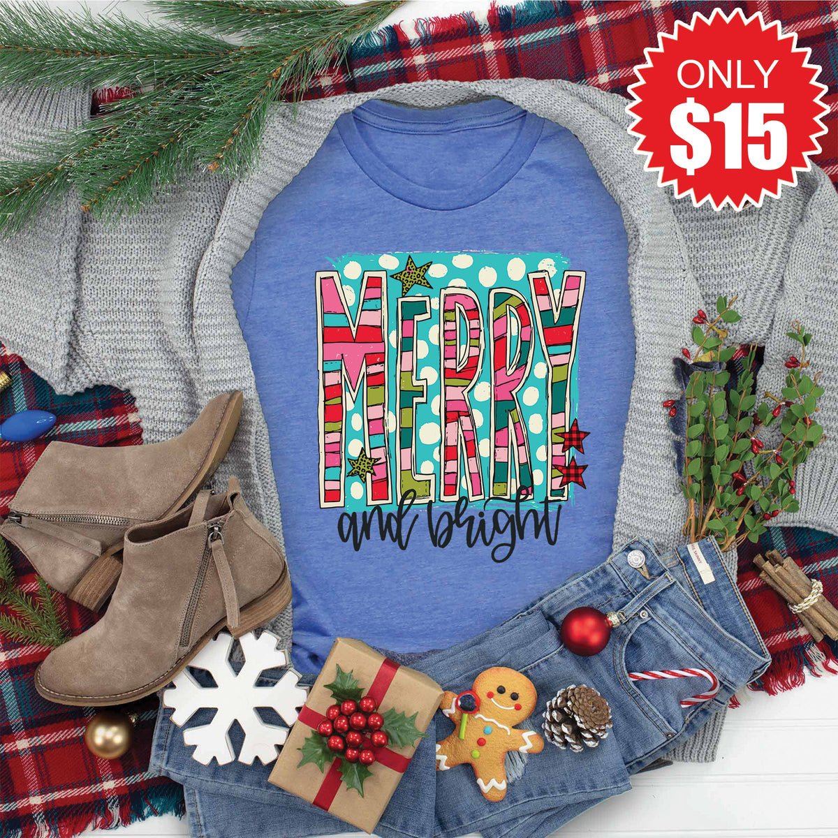 Merry and Bright Tee - Heather Royal Blue - 15 product image 1