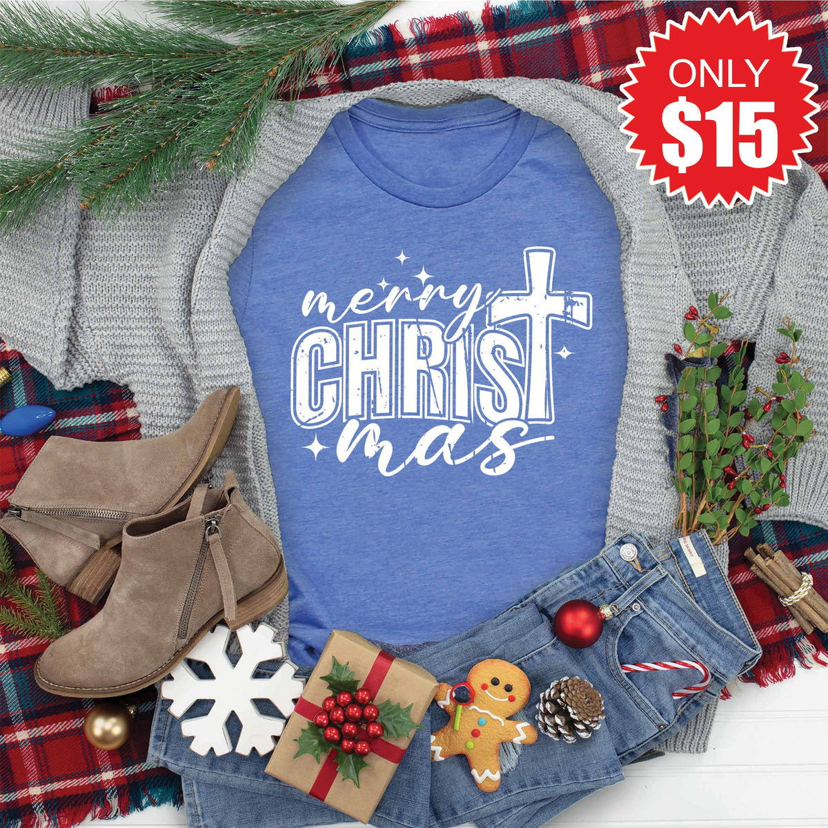 Merry Christmas Tee - Heather Royal Blue - 15 product image 1