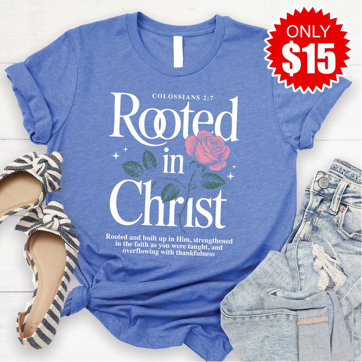 Rooted In Christ Tee - Heather Royal Blue - 15 product image 1