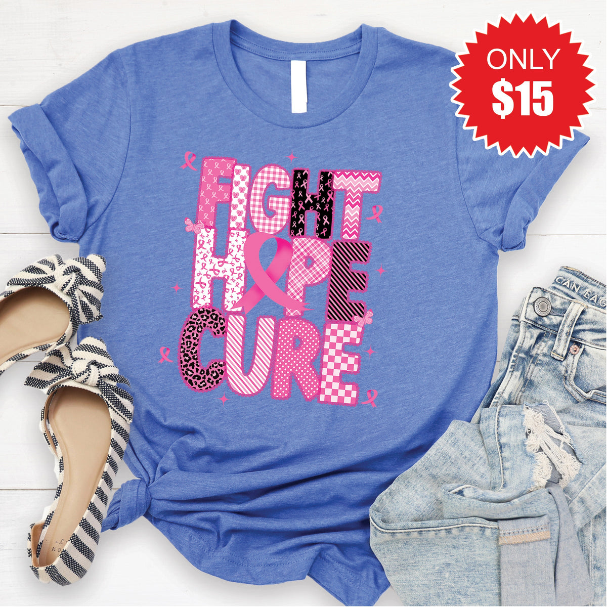 Fight, Hope, Cure Tee - Heather Royal Blue - 15 product image 1
