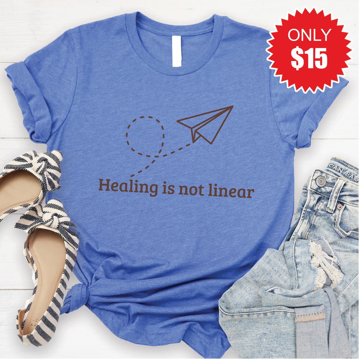 Healing Is Not Linear Tee - Heather Royal Blue - 15 product image 1