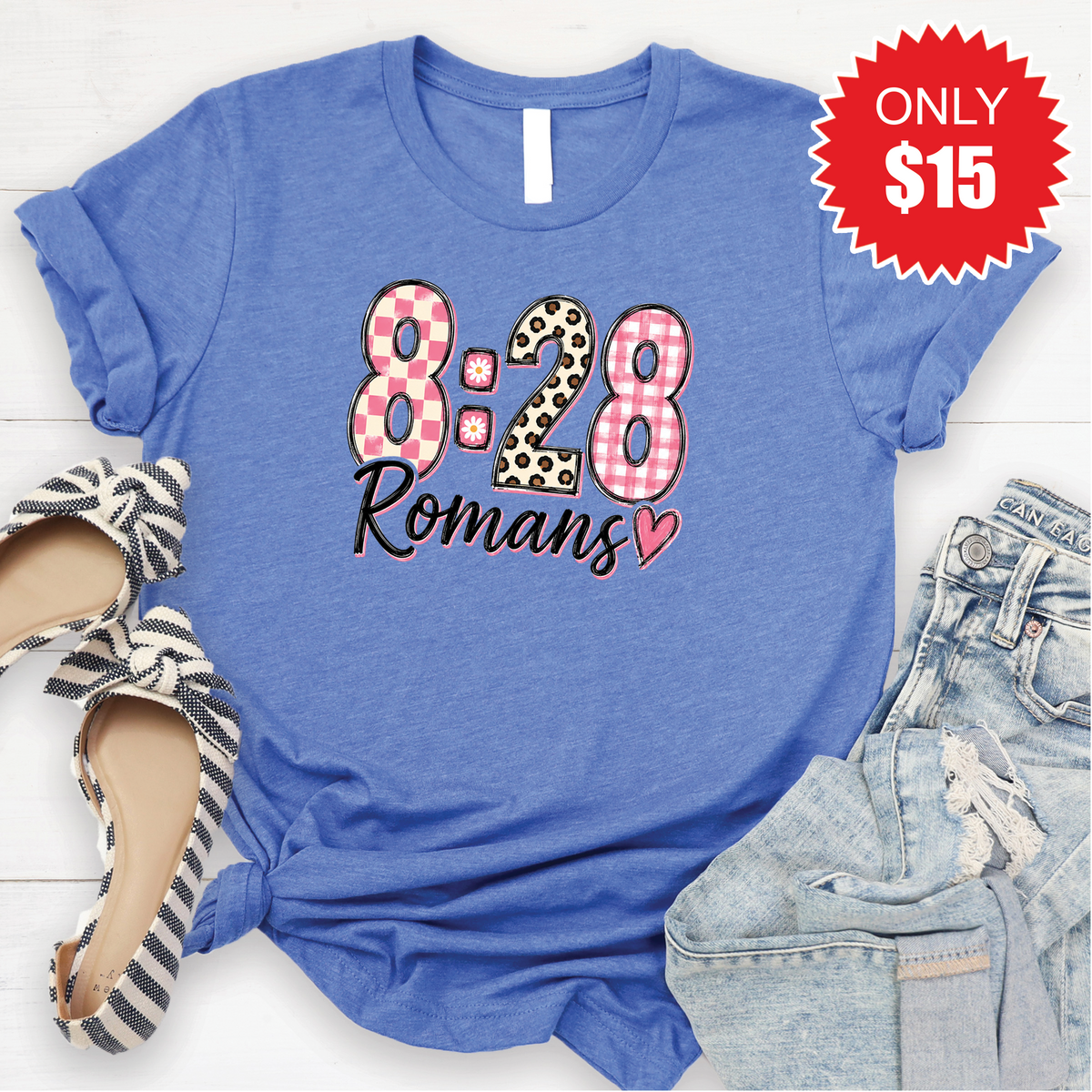 Romans 8:28 Tee - Heather Royal Blue - 15 product image 1