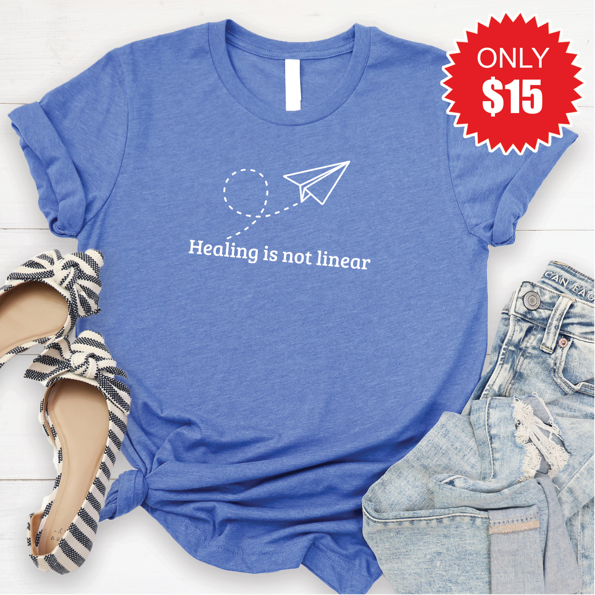 Healing Is Not Linear Tee - Heather Royal Blue - 15 product image 1