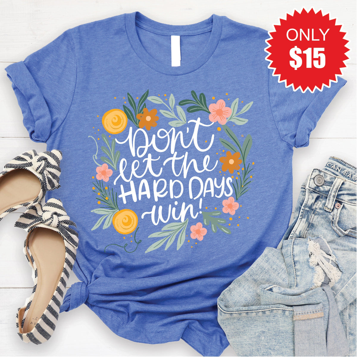 Don't Let The Hard Days Win Tee - Heather Royal Blue - 15 product image 1