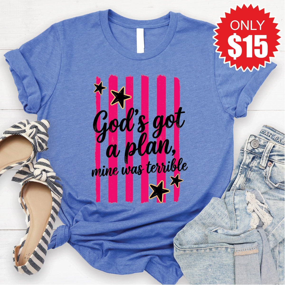 God's Got A Plan Tee - Heather Royal Blue - 15 product image 1