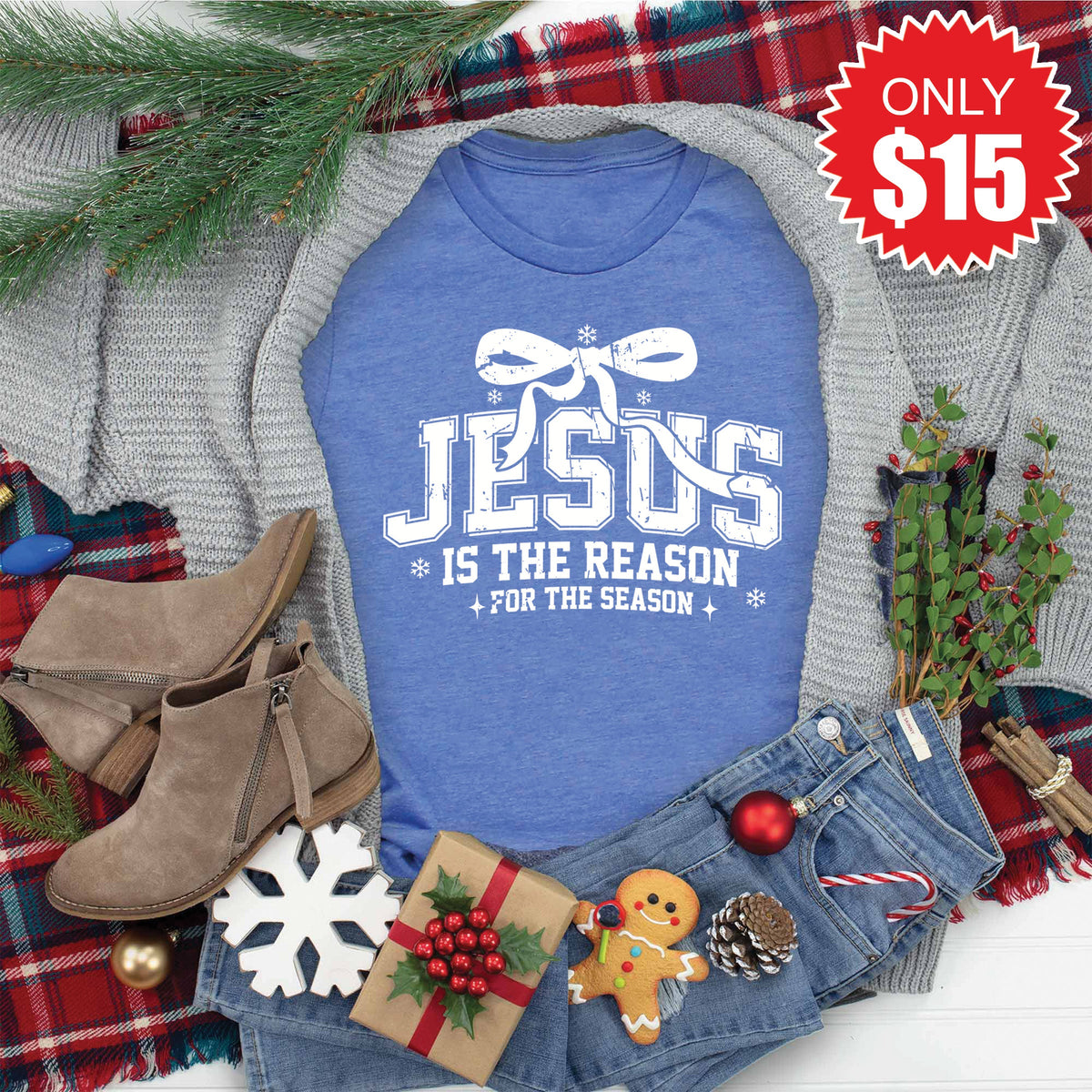 Jesus Is The Reason Tee - Heather Royal Blue - 15 product image 1