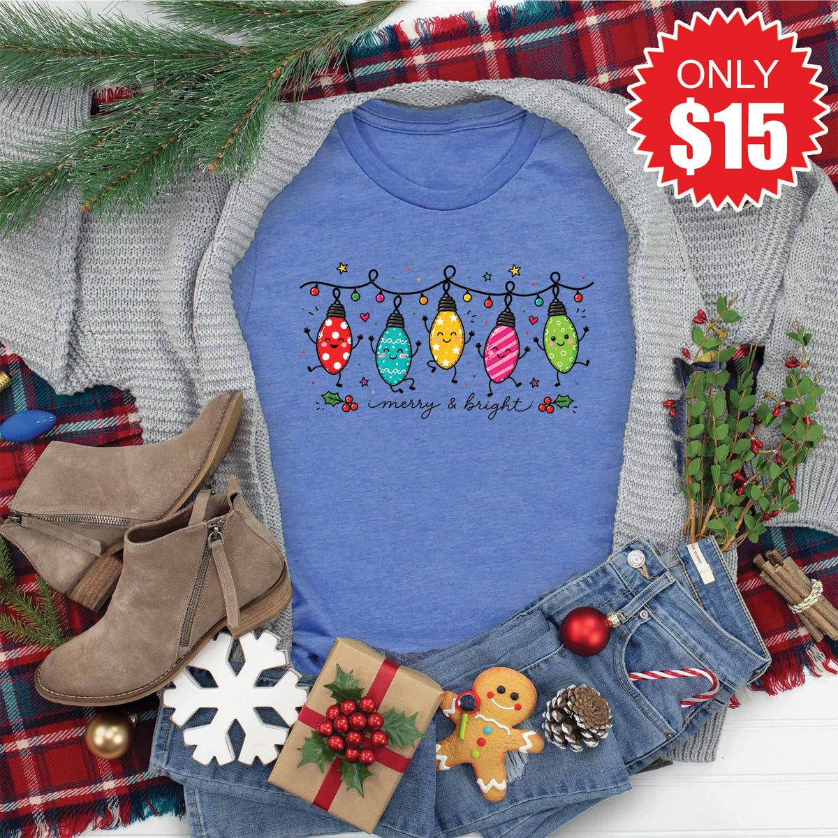 Merry and Bright Bulbs Tee - Heather Royal Blue - 15 product image 1