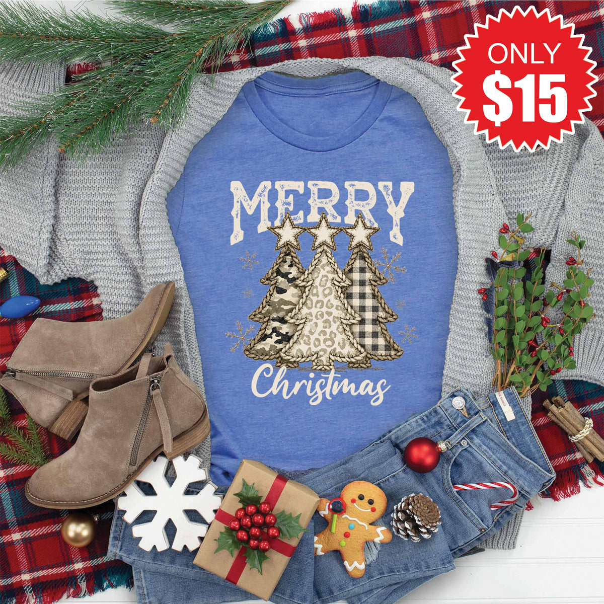 Merry Christmas Tee - Heather Royal Blue - 15 product image 1
