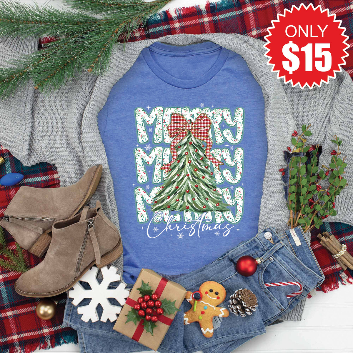 Merry Christmas Tee - Heather Royal Blue - 15 product image 1