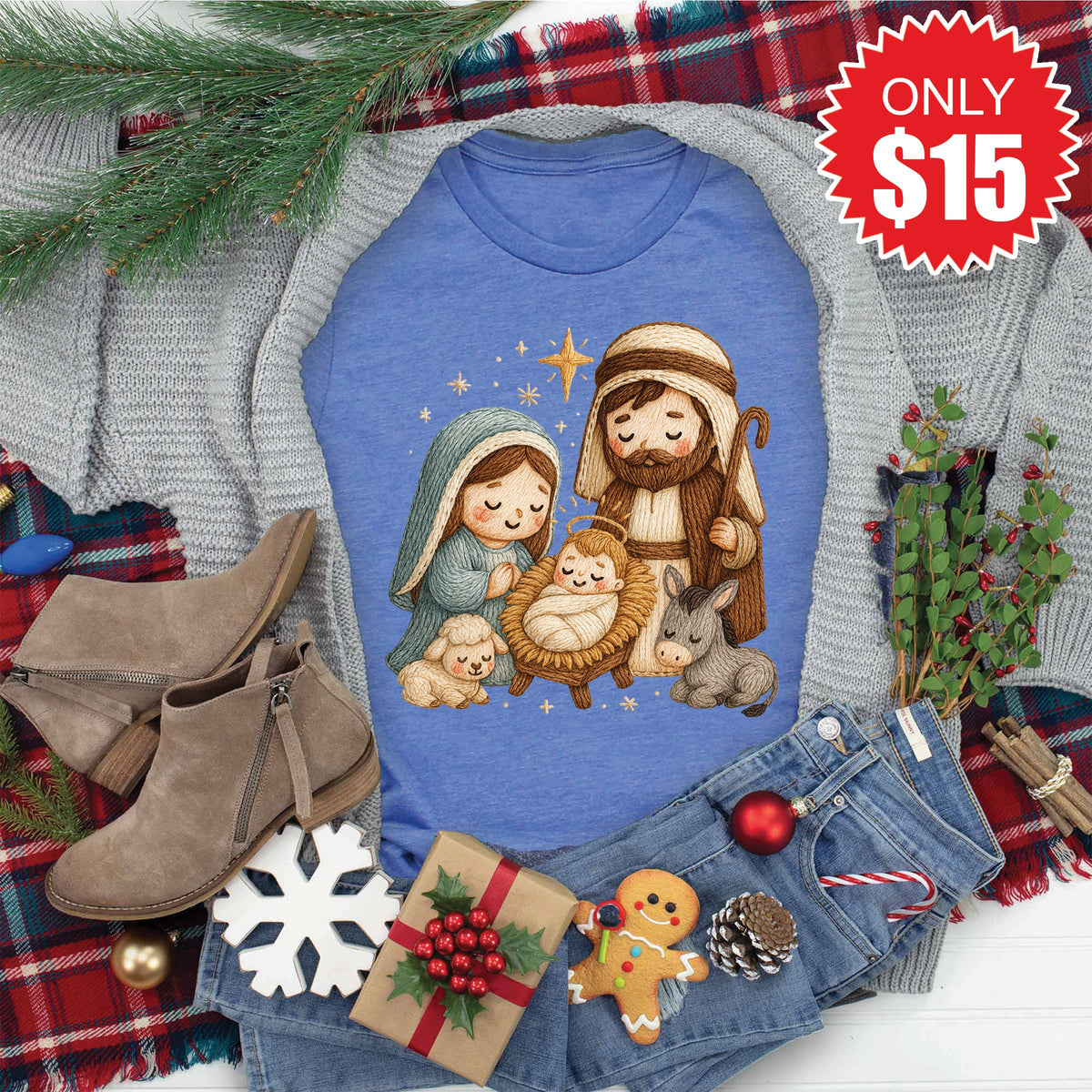 Nativity Tee - Heather Royal Blue - 15 product image 1