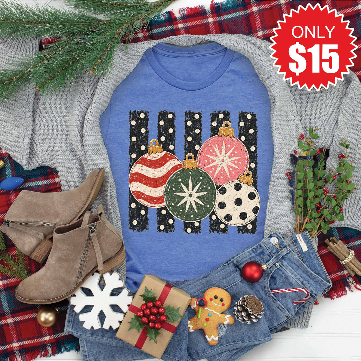 Christmas Ornaments Tee - Heather Royal Blue - 15 product image 1