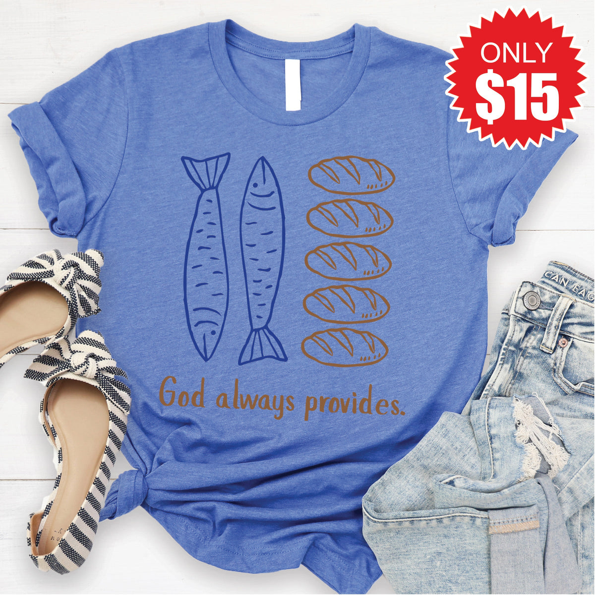 God Always Provides Tee - Heather Royal Blue - 15 product image 1