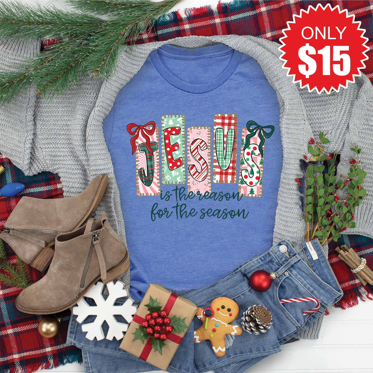 Jesus Is The Reason Tee - Heather Royal Blue - 15 product image 1