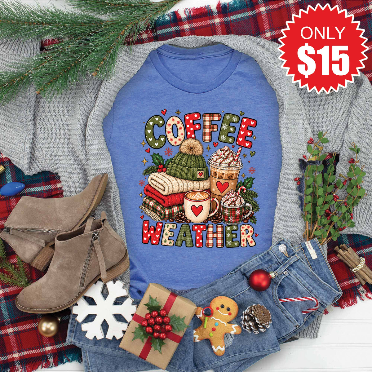 Coffee Weather Tee - Heather Royal Blue - 15 product image 1