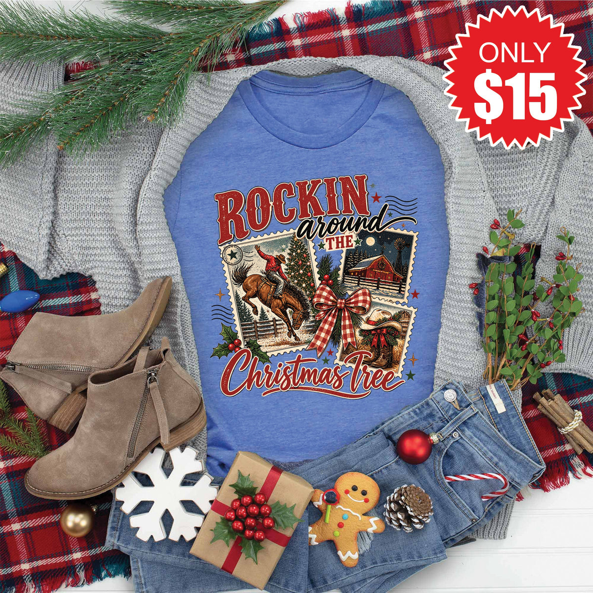 Rockin Around The Christmas Tree Tee - Heather Royal Blue product image 1