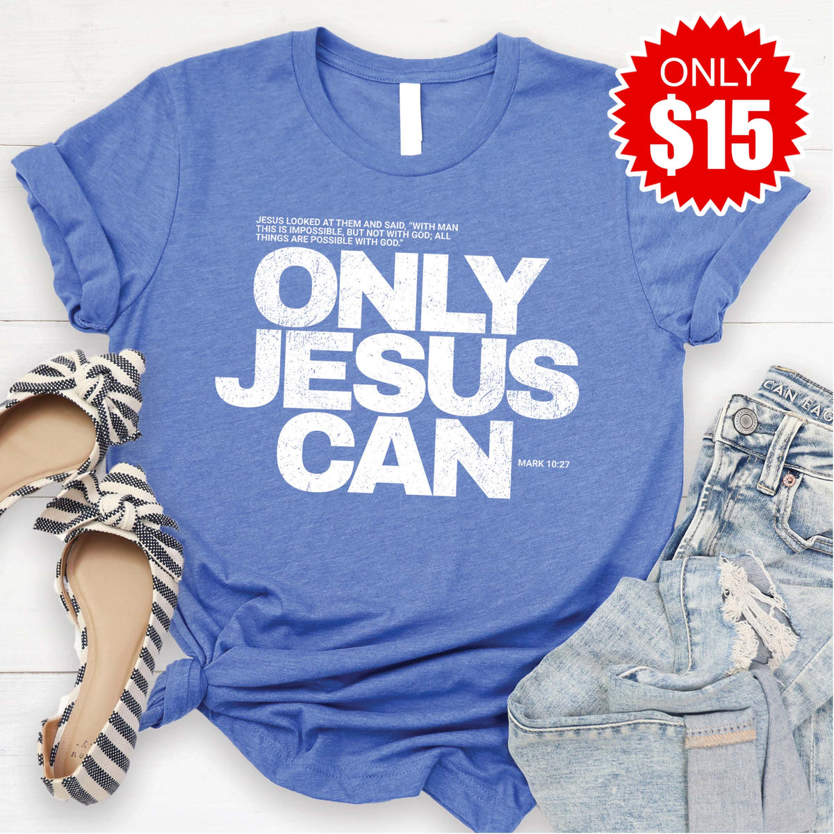 Only Jesus Can Tee - Heather Royal Blue - 15 product image 1
