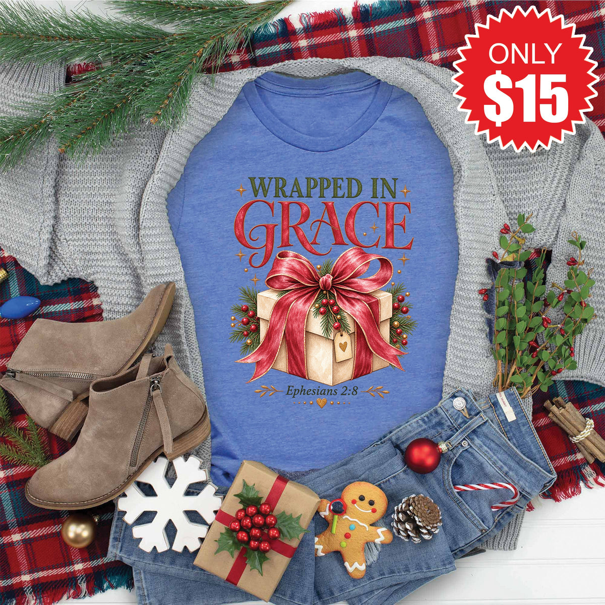 Wrapped In Grace Tee - Heather Royal Blue - 15 product image 1