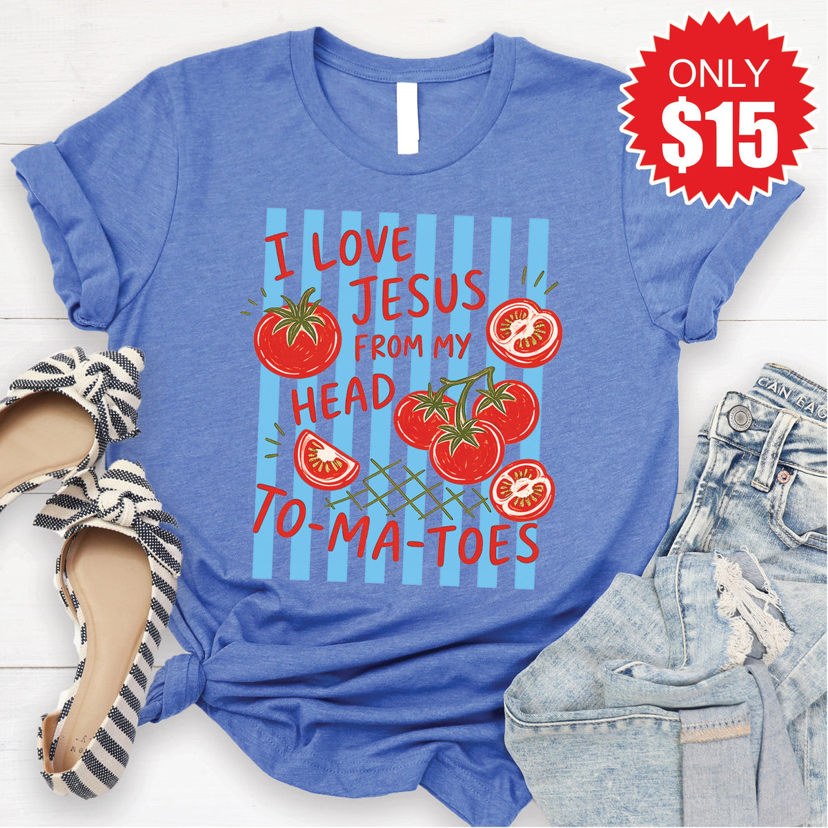 Jesus Tomatoes Tee - Heather Royal Blue - 15 product image 1